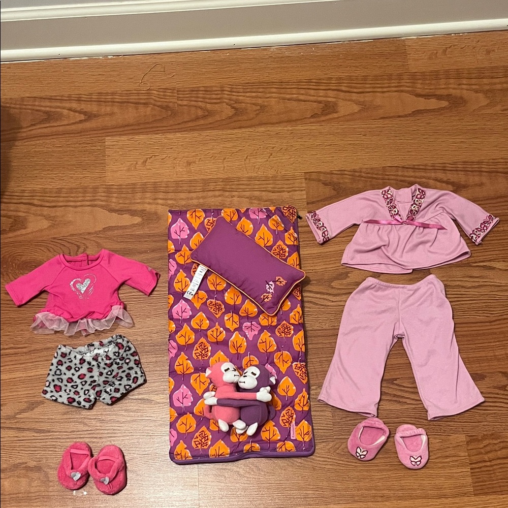American Girl Pink and Purple Doll Sleepover Set